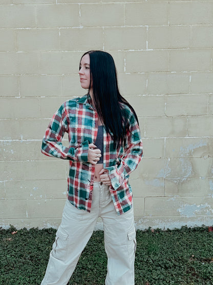 Green and Black Splatter Painted Flannel