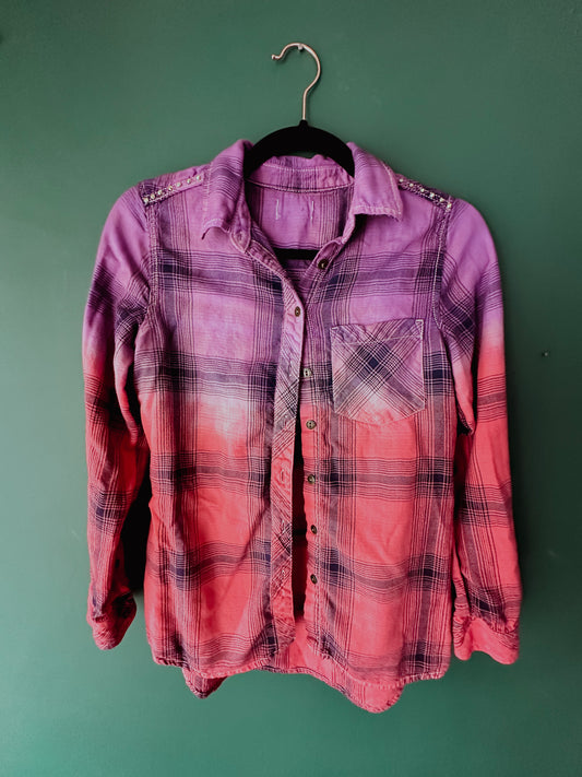 Purple Red Flannel with Rhinestone